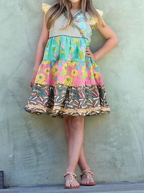 Matilda Jane Rollercoaster Tiered Colorful Patchwork Floral Ruffle Girls Dress